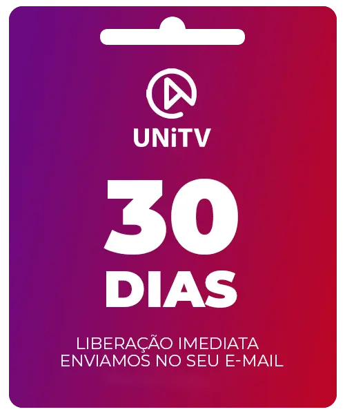 Cartão digital de recarga UniTV mensal com validade de 30 dias, liberação imediata e envio por e-mail.